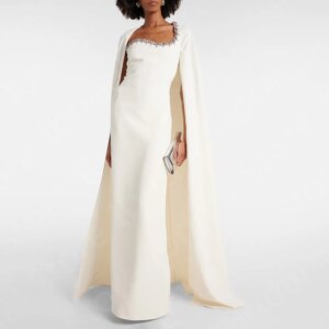 Charming Ivory Mother Dresses Arabic with Cape Mother of the Bride Gowns 2024 Scoop Neck Wedding Party Dresses Crystal Beaded