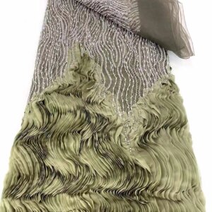 2025 High Quality French Tulle 3D Sequins Lace Fabric African Beaded Lace Fabric 5 Yards For Nigerian Wedding Party Dress Women