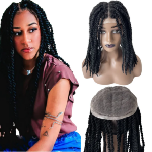 Peruvian Virgin Human Hair Replacement #1 Jet Black Color 12 inches Afro Twist Braids Toupee Full Lace Unit for Black Women