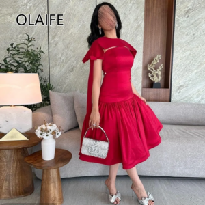 Boat Collar Satin Solid Simple Evening Bridesmaid Dres Backless Tea-Lengtth A-line Evening Arab Gown with Jackets Customized