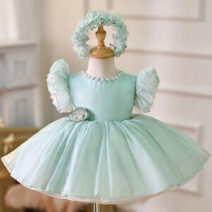 Jill Wish Blue Baby Puffy Sleeve Adorable Girl Dress with Flowers Knee Length Princess Wedding Birthday Party Gown J035
