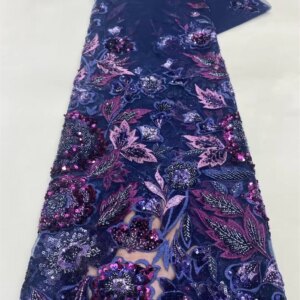 African Fabric Lace High Quality Navy Blue 2025 Luxury Laces On Sale 5 Yards Elegant Beaded Lace Fabric Dress For Sewing A1070-1