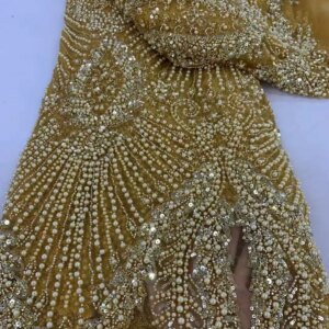 2025 Luxury Nigerian African Beaded Lace Fabric High Quality Sequins Embroidery African French Lace Fabric For Sewing Dress