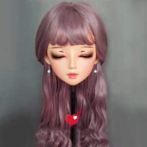 (Mian-0)Female Sweet Girl Resin Half Head Kigurumi BJD Eyes Crossdress Cosplay Japanese Anime Role Lolita Mask With Eyes And Wig