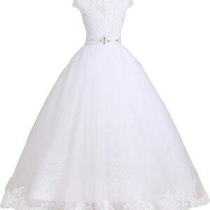 First Communion Flower Girl Dress Tulle Lace Bridesmaid Pageant Dresses Ball Gown Wedding Party Floor Length princess Gowns