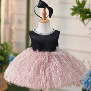 LJW2-13 year old Baby Elegant elegant feather BLACKfashion show first birthday party custiom dress Clothes Toddler Baby Girls We