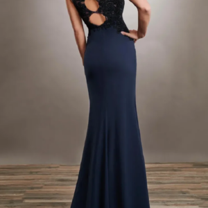 2024 New Dark Navy Mother of the Bride Dresses with Wrap Mermaid Floor Length Mother’s Dress Chiffon and Lace
