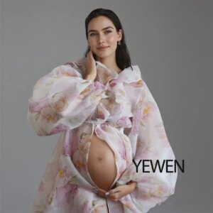 Floral Organza Puffy Sleeves Maternity Dress for Photo Shoots Photography Dress
