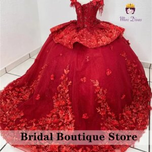 Princess Red Flower Girls Dresses 3D Applique Dimoands Beads Pageant Dresses Child Birthday Party Gown Ball Gown Customized