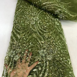 Green Beaded Lace Fabric Luxury Nigerian Lace Fabric 2025 High Quality Lace Burnt Orange Beaded Lace Fabric For Wedding