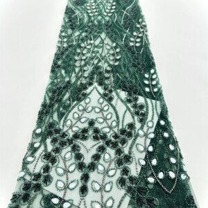 Wholesale Nigerian Handmade Beaded Tulle 5 Yards Lace Fabric African Luxury Sequins Stones Mesh Fabric For Bridal Prom Dress