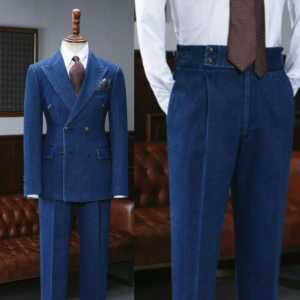 Men Suits Denim Blue Wedding Suit Blazer Shawel Lapel 2 Pcs Jacket Pant Groom Wear Tailored Causal Business Occasion