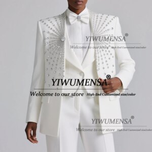 Brilliant Beaded Stones Women Suits For Wedding Guest Customized 3 Pieces Mother Of The Bride Dress Lady Fashion Party Tuxedos