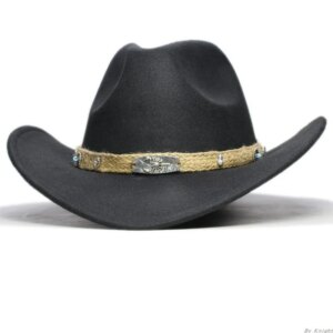 Men’s and women’s woolen vintage cowboy hat with large brim wide adjustable sunshade top