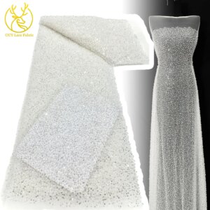 African Handmade Beaded Lace Fabric 2025 French Sequin Lace Fabric Nigerian Bridal Mesh Lace Fabric for Wedding Dress Sewing