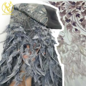 Luxury Handmade Feather 3D Feather Embroidery French Sequin Lace African Nigerian Bridal Lace Fabric Evening Dress Wedding