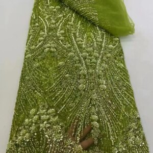 Luxury High Quality Fashion African Sequins Tulle Embroidered Groom Lace Fabric Beaded Sequins Lace Fabric For Nigerian Wedding