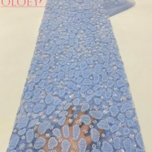 OLOEY High Quality Handmade African Lace Fabric with Beads And Sequins for Wedding Dresses And Parties Latest Fashion Trend