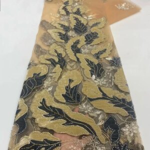 2025 Fashion French Velvet Mesh Lace Fabric With Sequins Embroidery Beaded African Nigerian Fabric For Wedding Dress Material