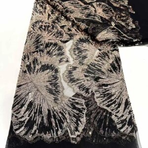 French African Tulle Lace Fabric 2024 Heavy Beaded High Quality Embroidery For Wedding Dress Nigerian Sequin Lace Fabric 5 Yards