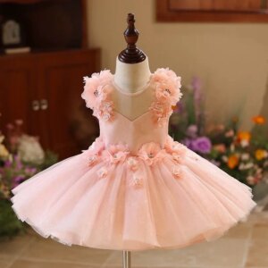 Jill Wish Elegant Pink Girl Dress with Handmade Flowers Princess Toddler Kids Wedding 1st Birthday Pageant Party Ball Gown J417