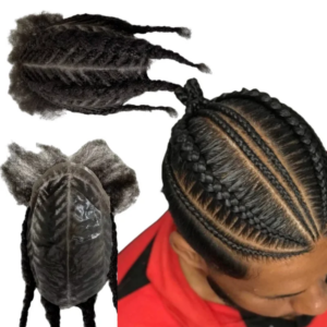 Peruvian Virgin Human Hairpieces #1B Root Afro Fishbone Cornrow Braids BIO Toupee 8×10 Front Lace with PU Units for Black Men