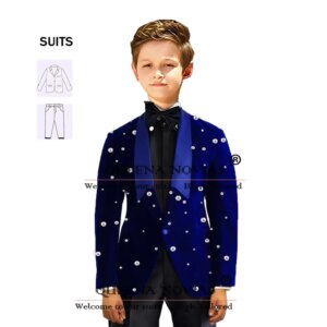 Luxury Children Formal Occaion Wedding Tuxedos Customized Pearls Velvet Blazer 2-Piece Children Birthday Party Dress Kid Clothes