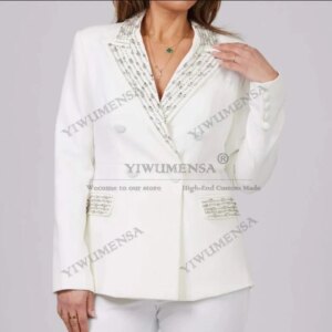 Luxury Beads Stoned Suits Women For Wedding Customized Double Breasted Jacket Pants 2 Pieces Sets Mother Of Bride Dresses 2025