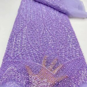 Newest Luxury Heavy Bead Lace High Quality Net African Luxury Sequin Lace Fabric Embroidery 2025 Dresses for Wedding Bridal