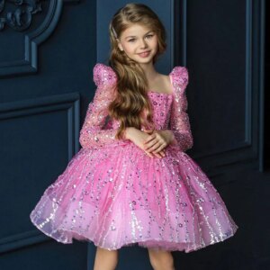 Dreamy Vow Sparkly Arabic Girl Dress Beading Purple Baby Kids Princess Birthday Wedding Party Children Holiday Gown 2025 J204