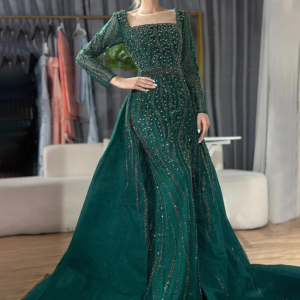 Customized Arabic  Luxury Gowns For Formal Occasion  Green Mermaid Beaded Evening Dresses 2025
