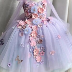 New Flower Girl Wedding Gauze Birthday Party Dress 2025 Big Bow Girl Gorgeous Graduation Evening Dress First Communion Gown