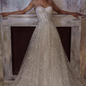 Beach Glitter Wedding Dress Strapless Bridal Dresses Shiny Bridal Gowns Simple Wedding Gown Customized Vestidos De Novia