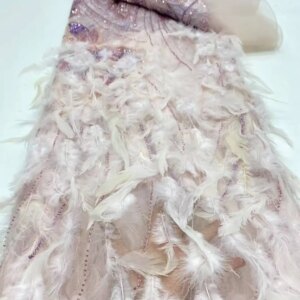 Feather Fabric French Nigerian African Fabric For Couture Sewing Appliques Wedding Evening Dress Prom Gown Clothing Decorations