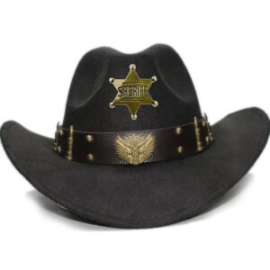 Make old badges casual cowboy hat with large brim and wide shade warm