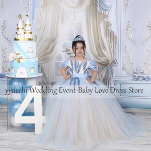 Customized Girl Communion Wedding For Girl Flower Girl Dresses 2025 Applique Party Dresses Girl Ball Gown Sheer Neck Lace Up