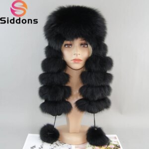 2025 New Style Brand Fashion Ushanka Hat Stylish Russia Bomber Fur Cap Natural Real Fox Rabbit Fur Earflap Winter Hats Women
