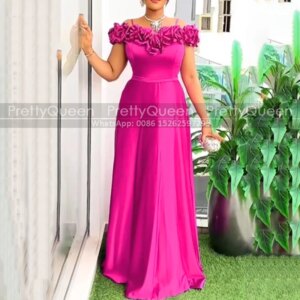 Plus Size A Line Mother of the Bride Dresses Flowers Spaghetti Off Shoulder Customized Long Hot Pink Satin Wedding Party Dress