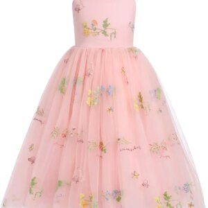 Flower Girl Dress Princess Sleeveless Floral Embroidered Kids Summer Wedding Pageant Birthday Tutu Tulle Dress