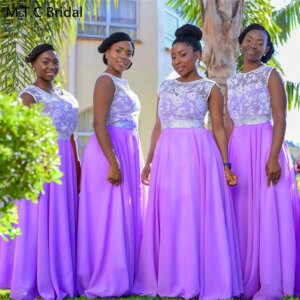 High Quality African Bridesmaid Dresses 2024 New A Line Lace Chiffon Custom Made Maids Of Honor Gowns Wholesale