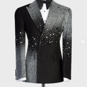 Luxury Crystals Black Men Suit Set 2 Piece Blazer+Pant Trousers Customized Formal Office Jacket Groom Prom Wedding Tuxedos
