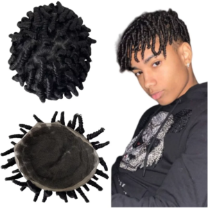 Brazilian Virgin Human Hair Replacement #1 Jet Black Color Spiral Curl Toupee 8×10 Full Lace Units Soft Dreadlcoks for Black Men