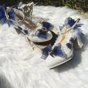 Lolita Hand-Made High Heels Chunky Heel round Toe Wedding Shoes Flower