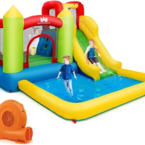 Inflatable Water Slide, 5 in 1 Giant Water Bounce House With 550w Blower, Climbing Wall, Splash Pool, Blow up Water Slides