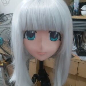 (KM9196)Custom made full head Anna Cosplay Kigurumi Mask With yellow wig and blue eyes