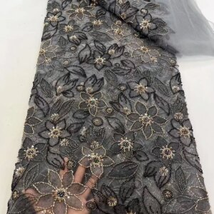 High Quality African Gold Handmade Beaded Lace Fabirc 2025 Sewing sequins Embroidery Nigreian Lace Fabric Women Wedding