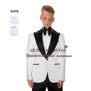 Luxury Tuxedo Stoned Lapel Jacket Pants 2 Pieces Boy Suits For Wedding Customized Children Party Dresses terno infantil menino