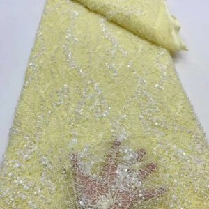 2025 Latest French Nigerian Bead Lace Fabric High Quality Sequins Tulle African Lace Fabric Wedding Party Dress Beaded Lace