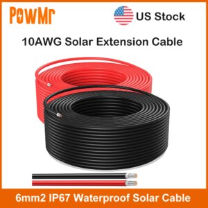 US Stock Solar Extension Cable 10AWG 100m 30m 6mm2 IP67 Waterproof Solar Power Cable Red Black For PV Panel Connection Home Boat