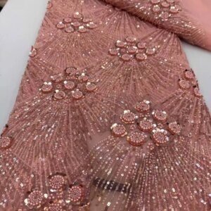 African Lace Fabric 2025 Handmade Beaded Lace Fabric France Sequins Nigerian Embroidery Bridal Mesh Lace Fabric For Sewing